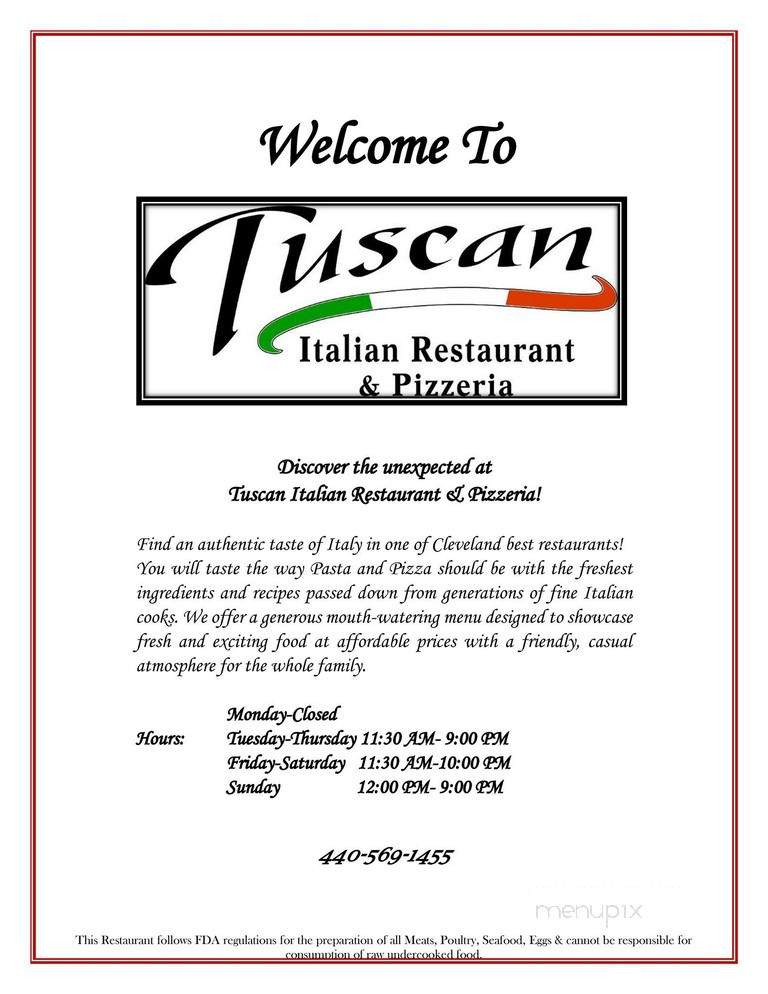 Tuscan Italian Restaurant and Pizzeria - Willowick, OH