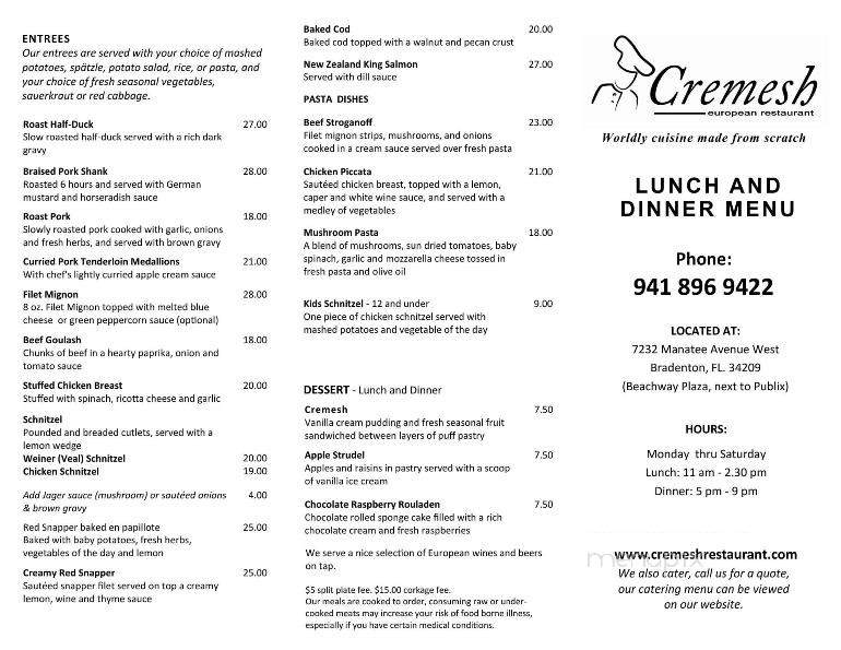 Cremesh European Restaurant - Bradenton, FL