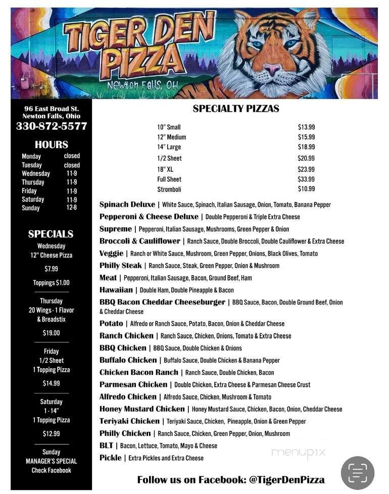 Tiger Den Pizza - Newton Falls, OH