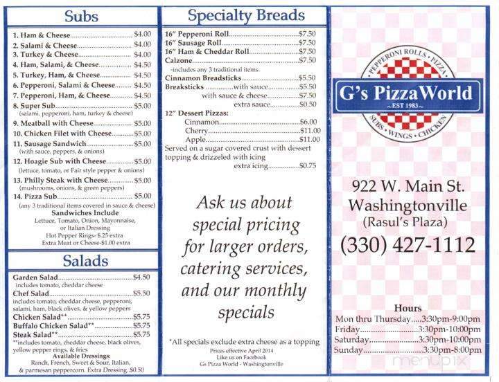 G's Pizza World - Washingtonville, OH