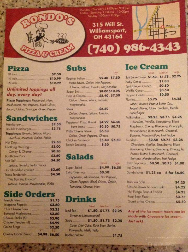 Rondo's Pizza & Ice Cream - Williamsport, OH