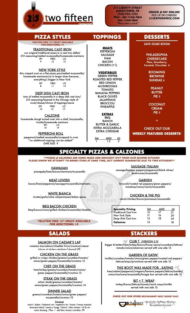 The 215 Restaurant - Jamestown, PA